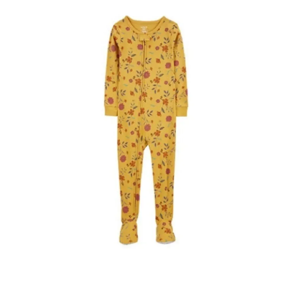 Carter's Toddler Girls Yellow 1 Piece Floral Print Snug Fit Footed Pajamas 4T